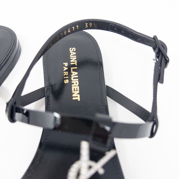 Saint Laurent Cassandra YSL Strass Medalian Flat Sandals EU 39.5 US 9.5 - Picture 3 of 8